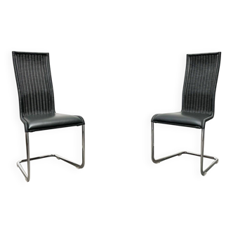 German B25 cantilever chairs in grey with fixed leather cushions by Tecta and Jean Prouvé, set of 2.
