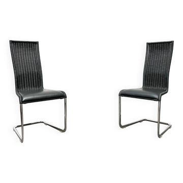 German B25 cantilever chairs in grey with fixed leather cushions by Tecta and Jean Prouvé, set of 2.