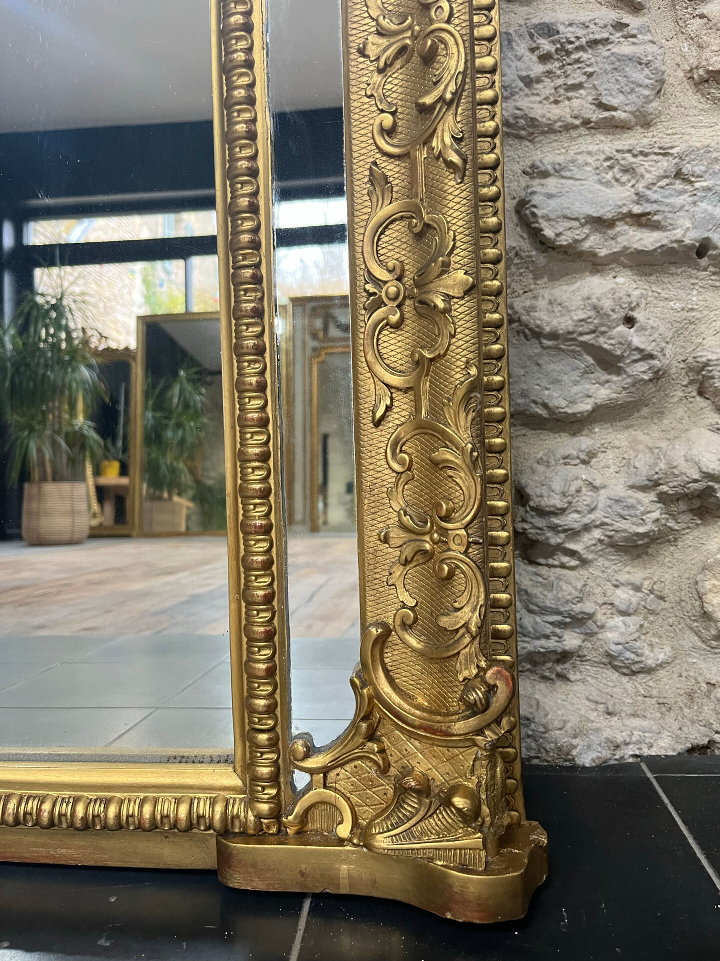 Mirror 244.5/142.5cm Louis XIV with mercury glass, gold leaf.