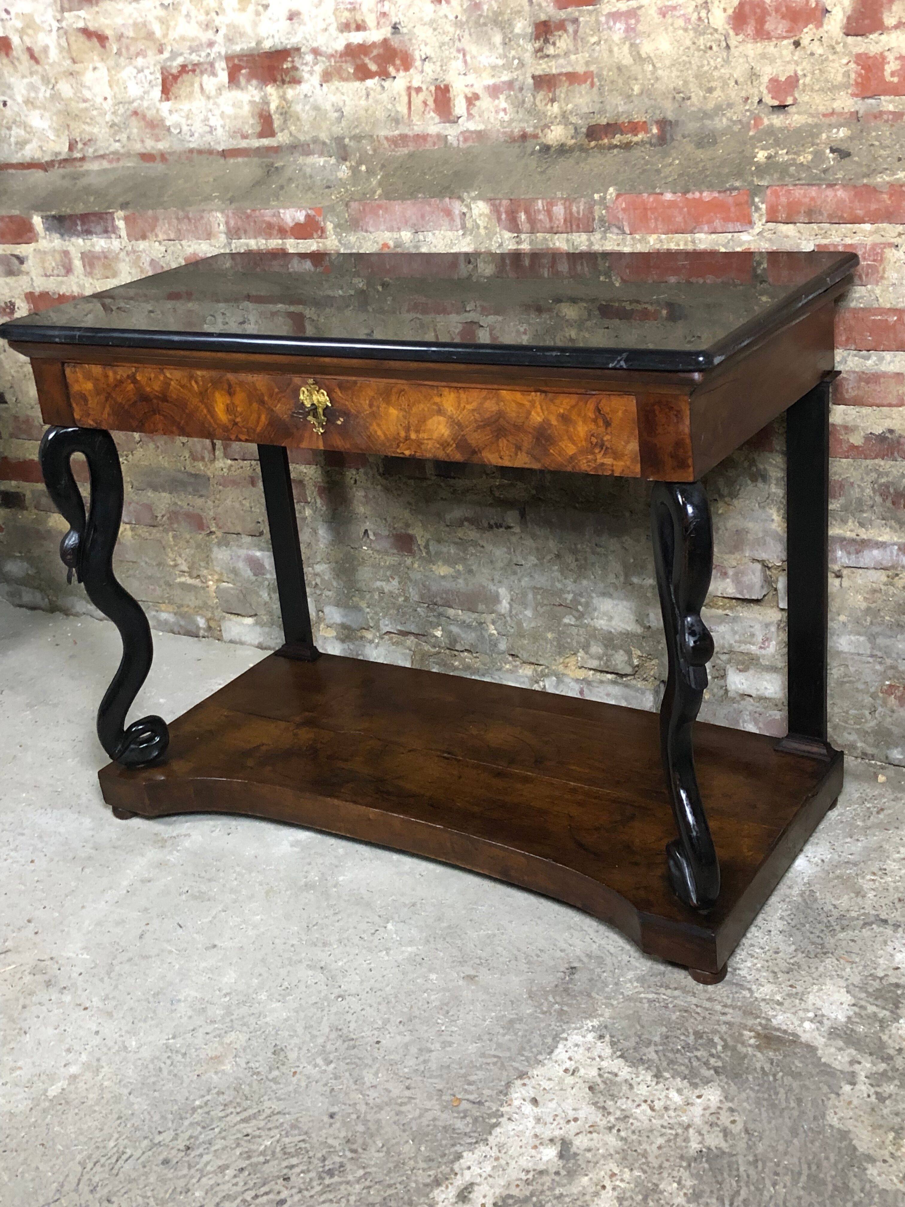 Console then restore Walnut top of fine black marble nineteenth