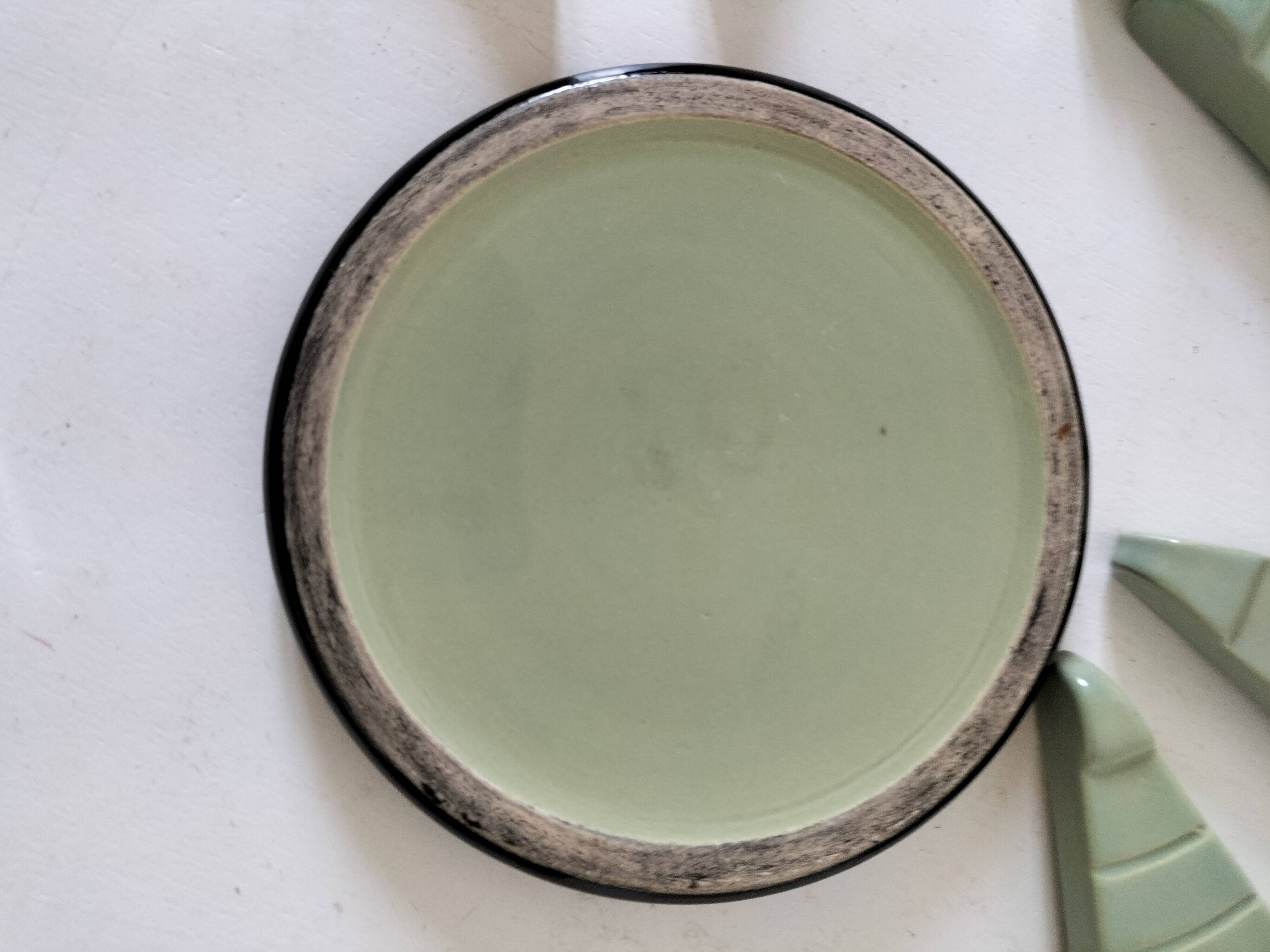Art Deco celadon and black modular service cutlery rest