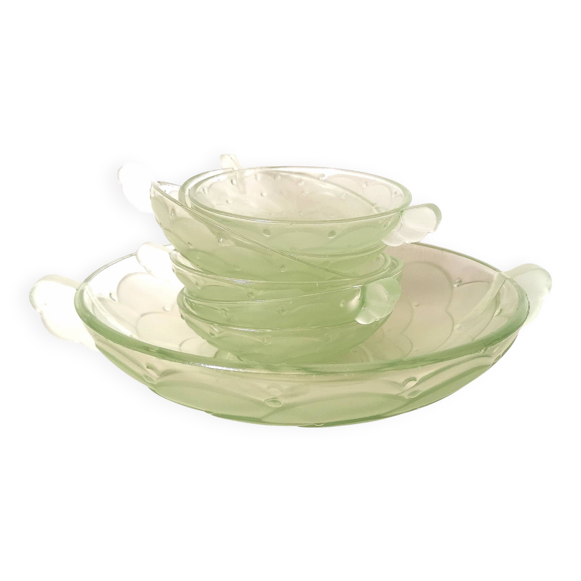 Art Deco dessert service in uraline, salad bowl and cup