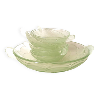 Art Deco dessert service in uraline, salad bowl and cup