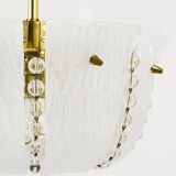 J.T. Kalmar Petite curved suspension basket, brass and glass, Austria, 1950s