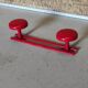 Old vintage wall coat rack 2 round metal hooks lacquered red new
