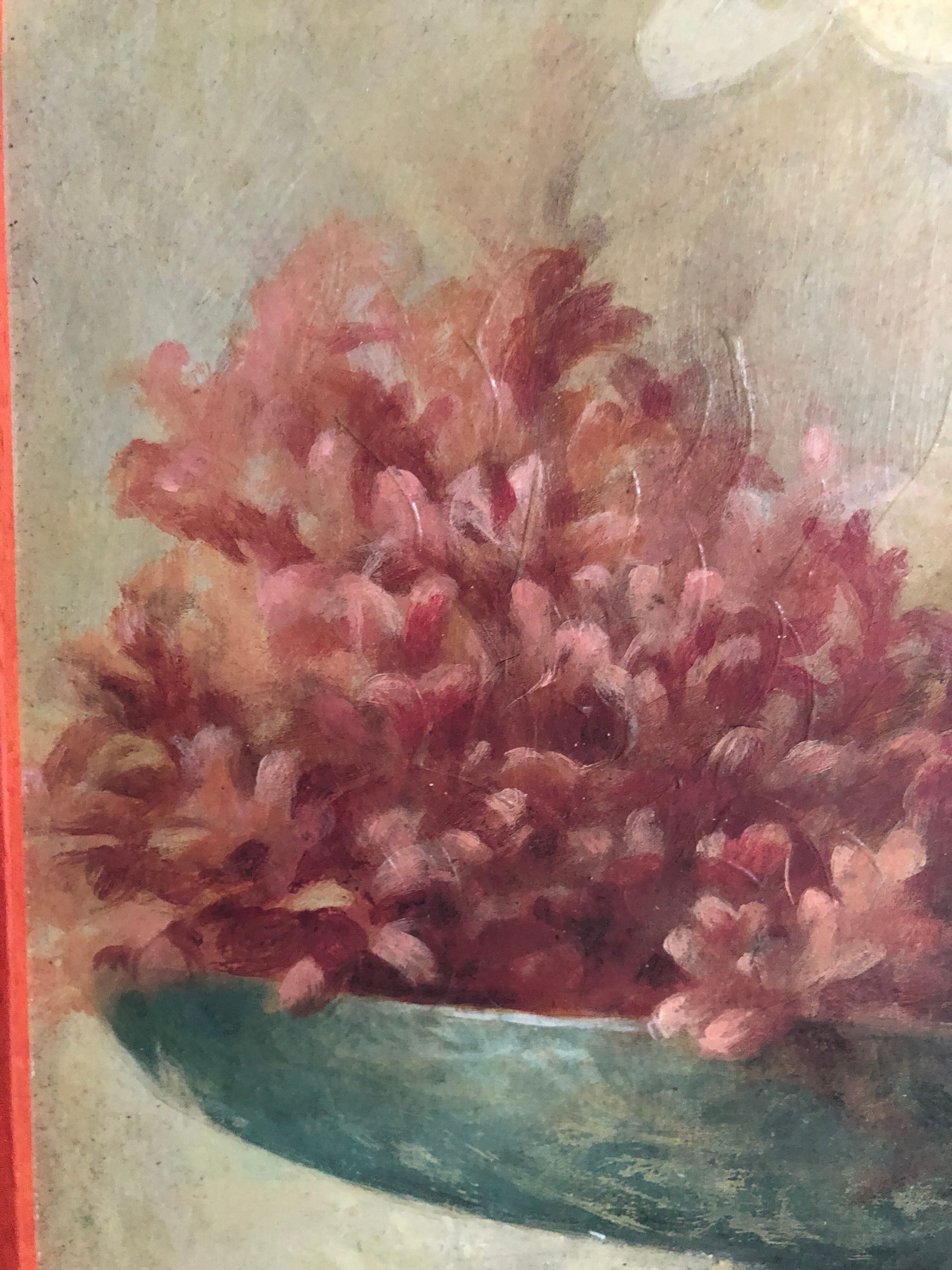 Oil on canvas Flowers and shells F. De Villeneuve