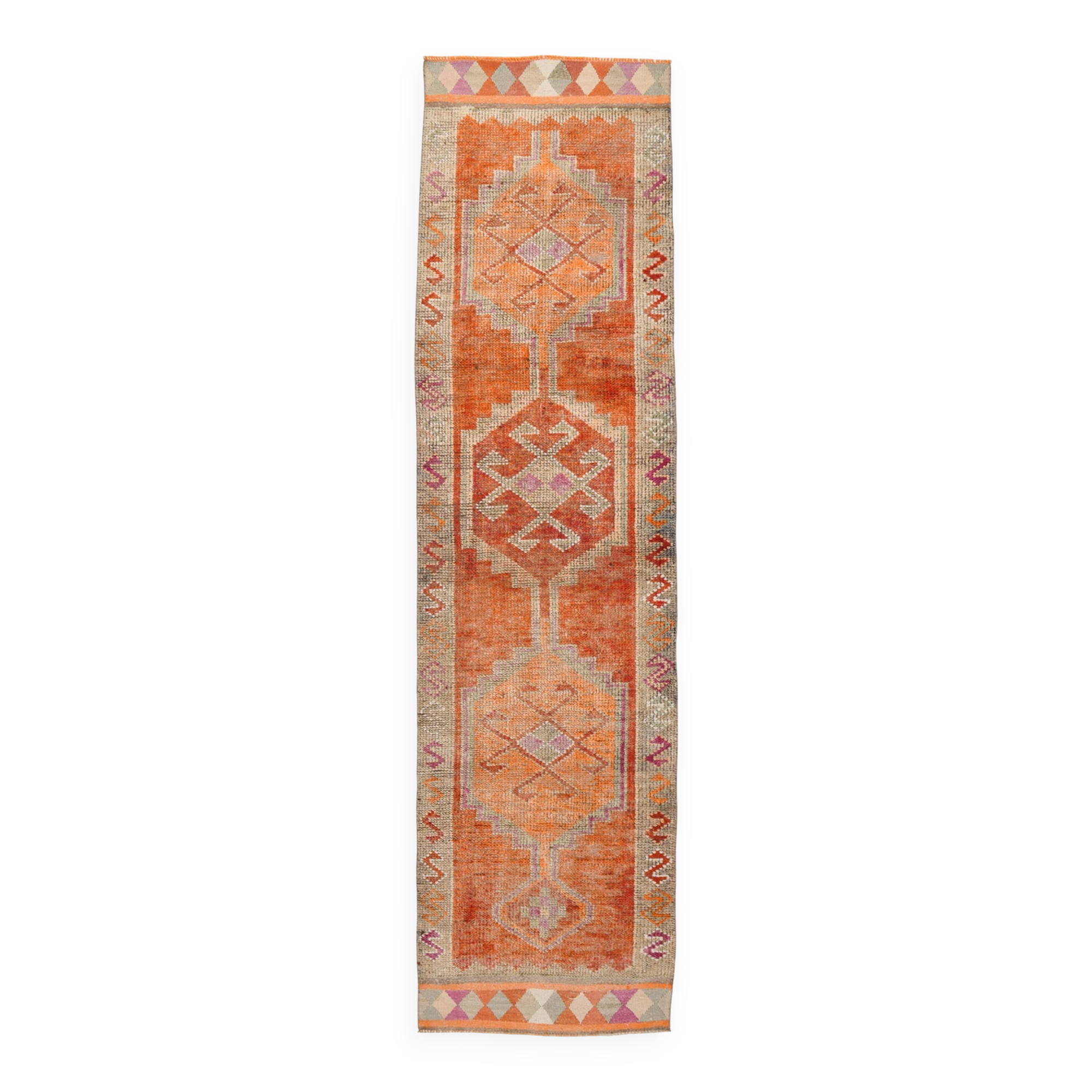 3x11 Faded Orange Anatolian Runner, Contemporary Runner Rug, 92x339 Cm