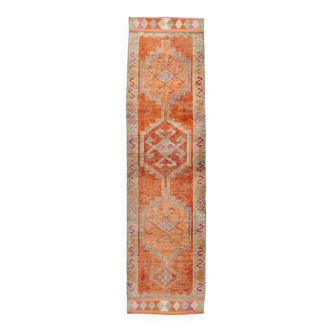 3x11 Faded Orange Anatolian Runner, Contemporary Runner Rug, 92x339 Cm