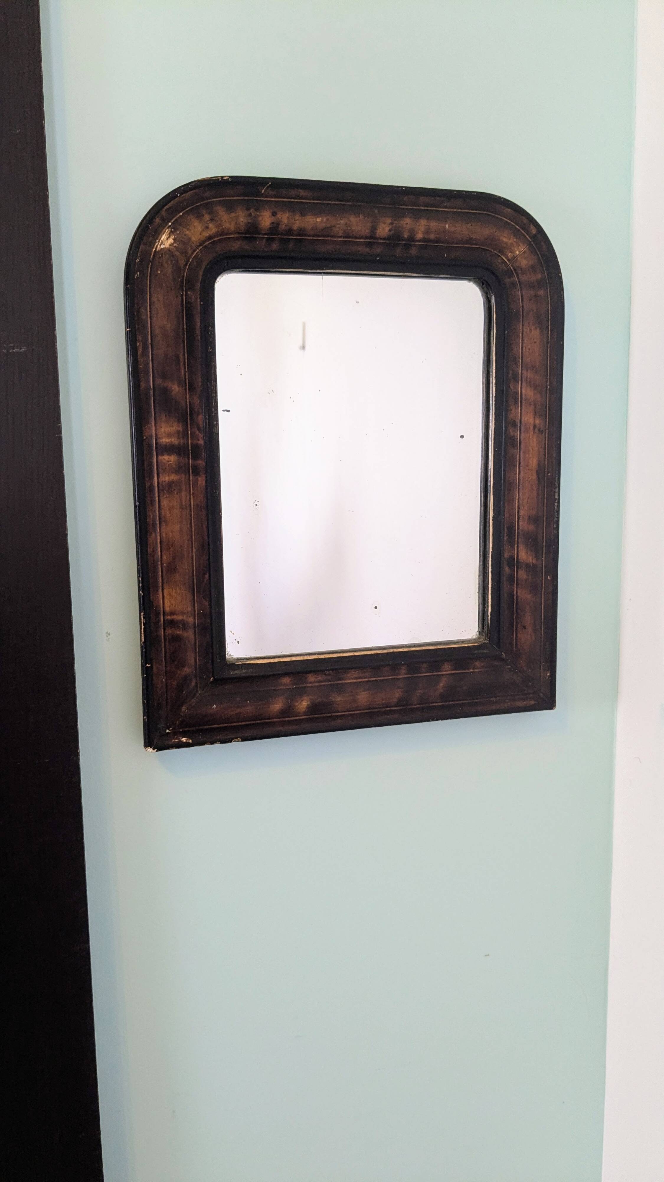 19th century Louis-Philippe mirror – original glass & marbled frame – 37x31 cm