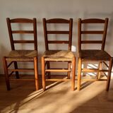 Set of 3 vintage straw chairs