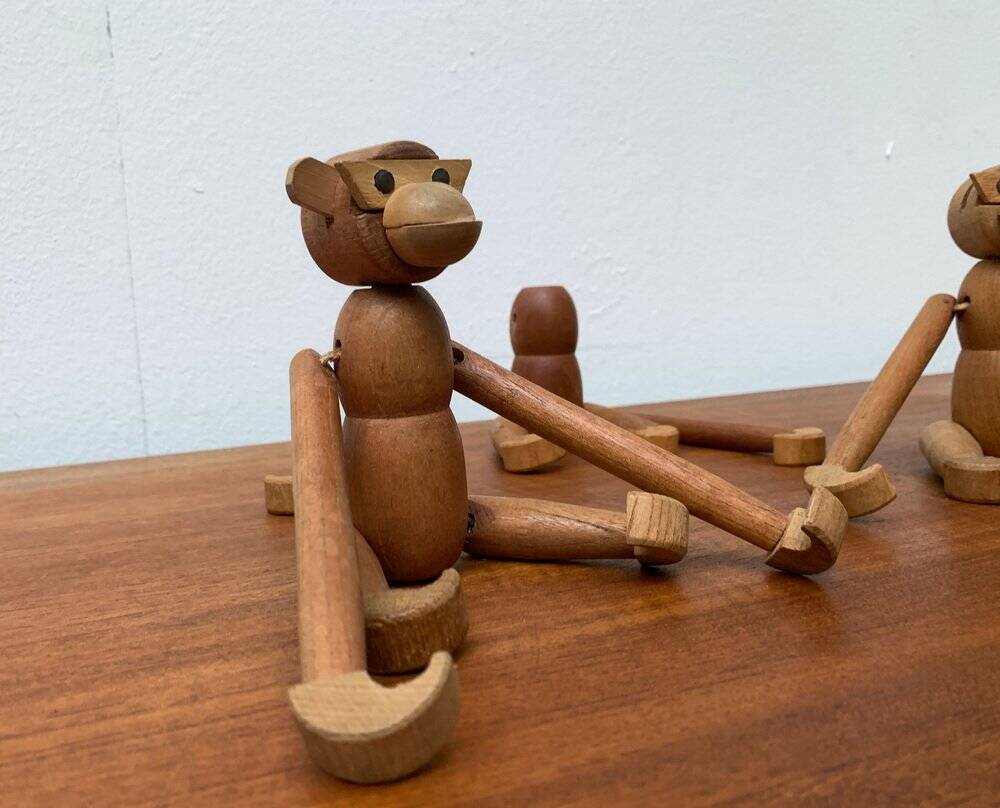 Danish mid-century wooden monkeys, set of 3