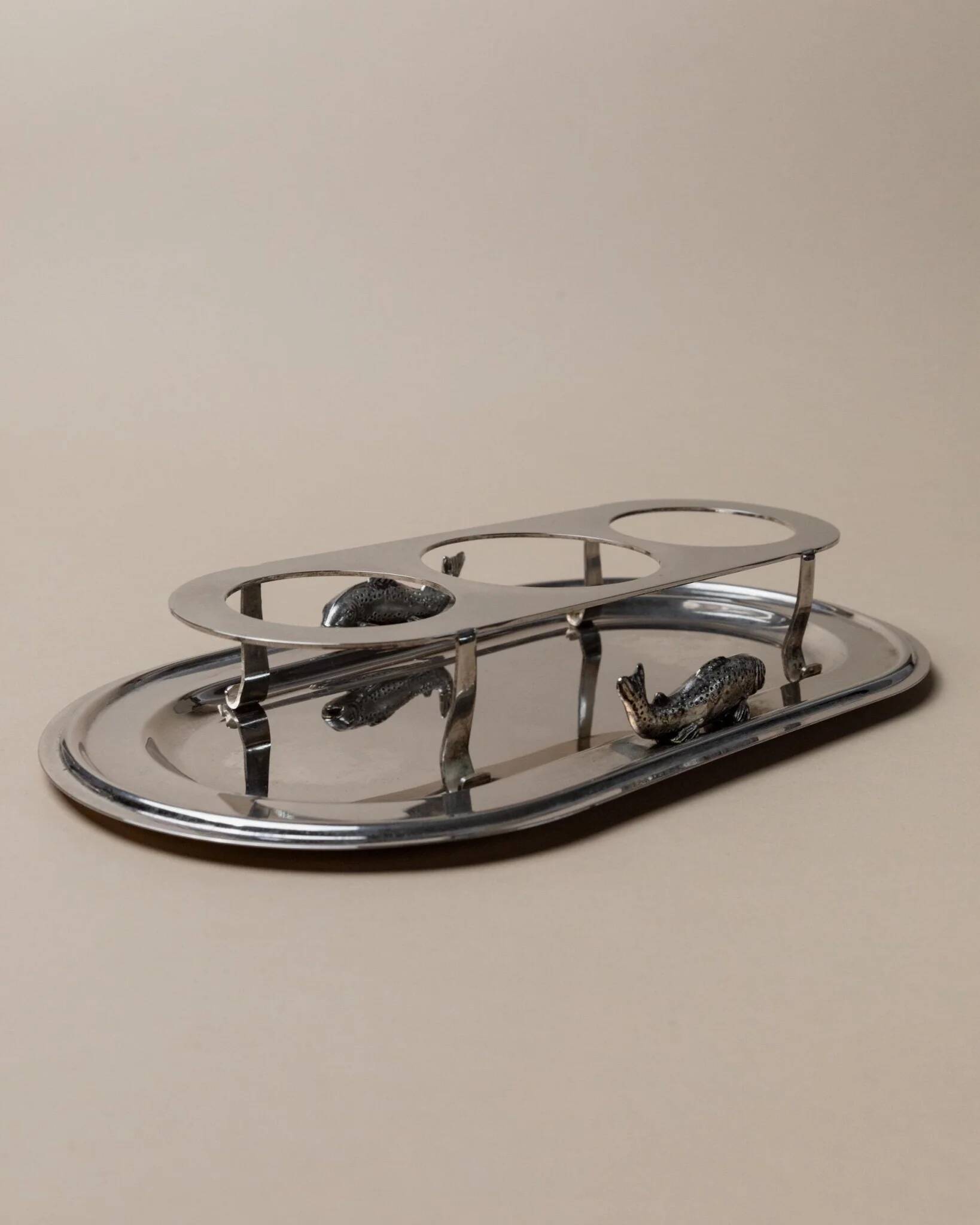 Argent Silverplated Metal Vintage Serving Set for Shots or Caviar-Tray, Ice Holders, Glasses, Italian 1970s Mid-Century Elegant