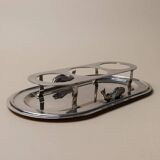 Argent Silverplated Metal Vintage Serving Set for Shots or Caviar-Tray, Ice Holders, Glasses, Italian 1970s Mid-Century Elegant