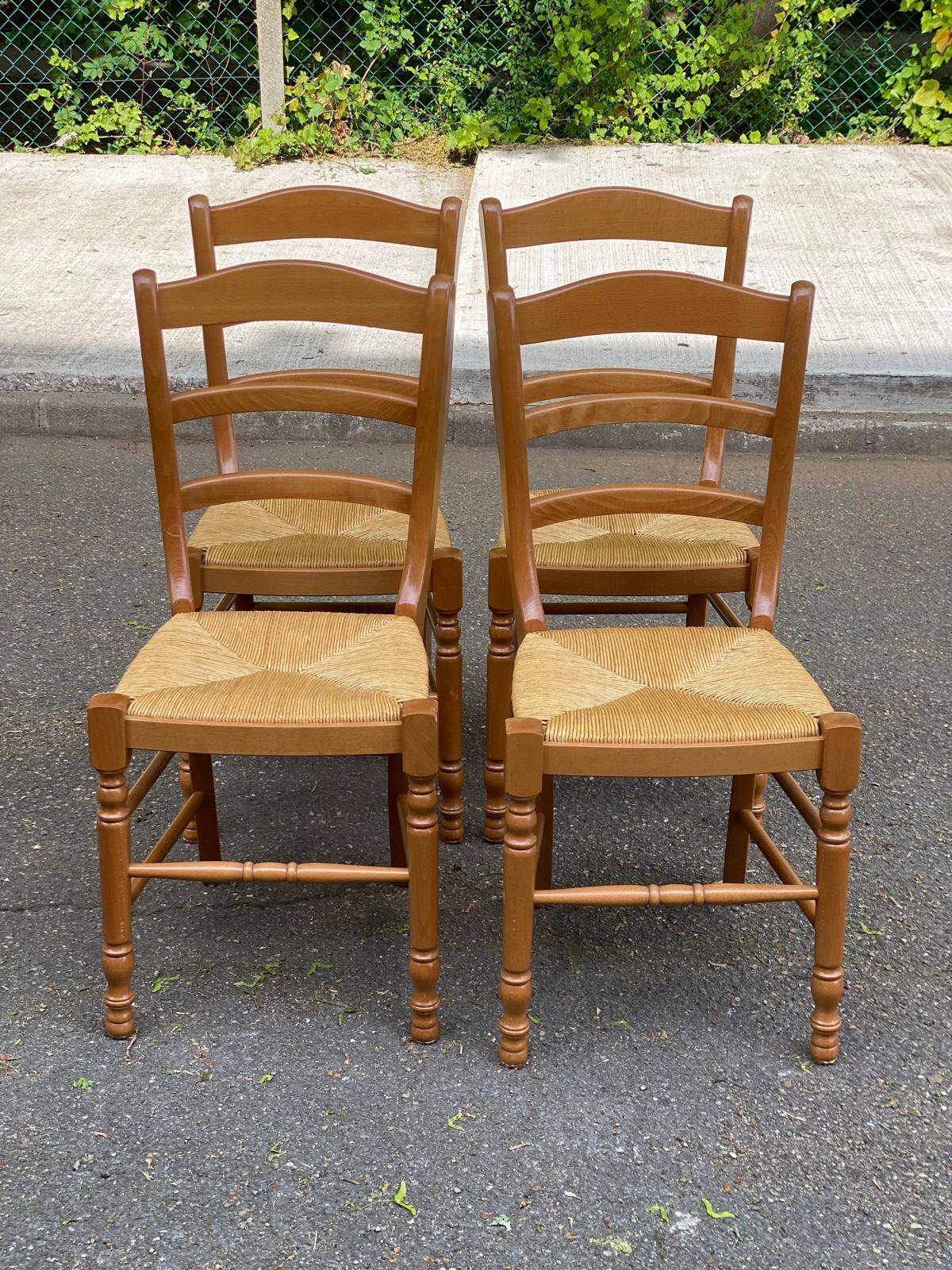 4 solid wood and straw Louis Philippe chairs from the 1960s.