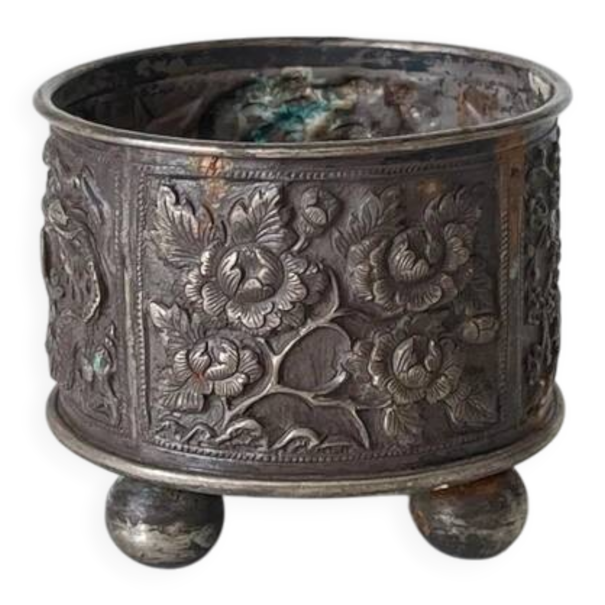 Antique silver-plated metal jewelry box – South Asian crafts – circa 1950