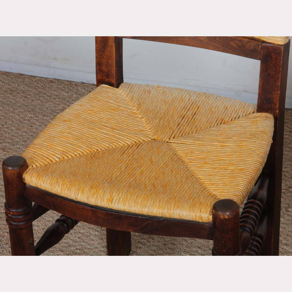 Set of 4 wooden chairs with rush seats, French work, 1940.