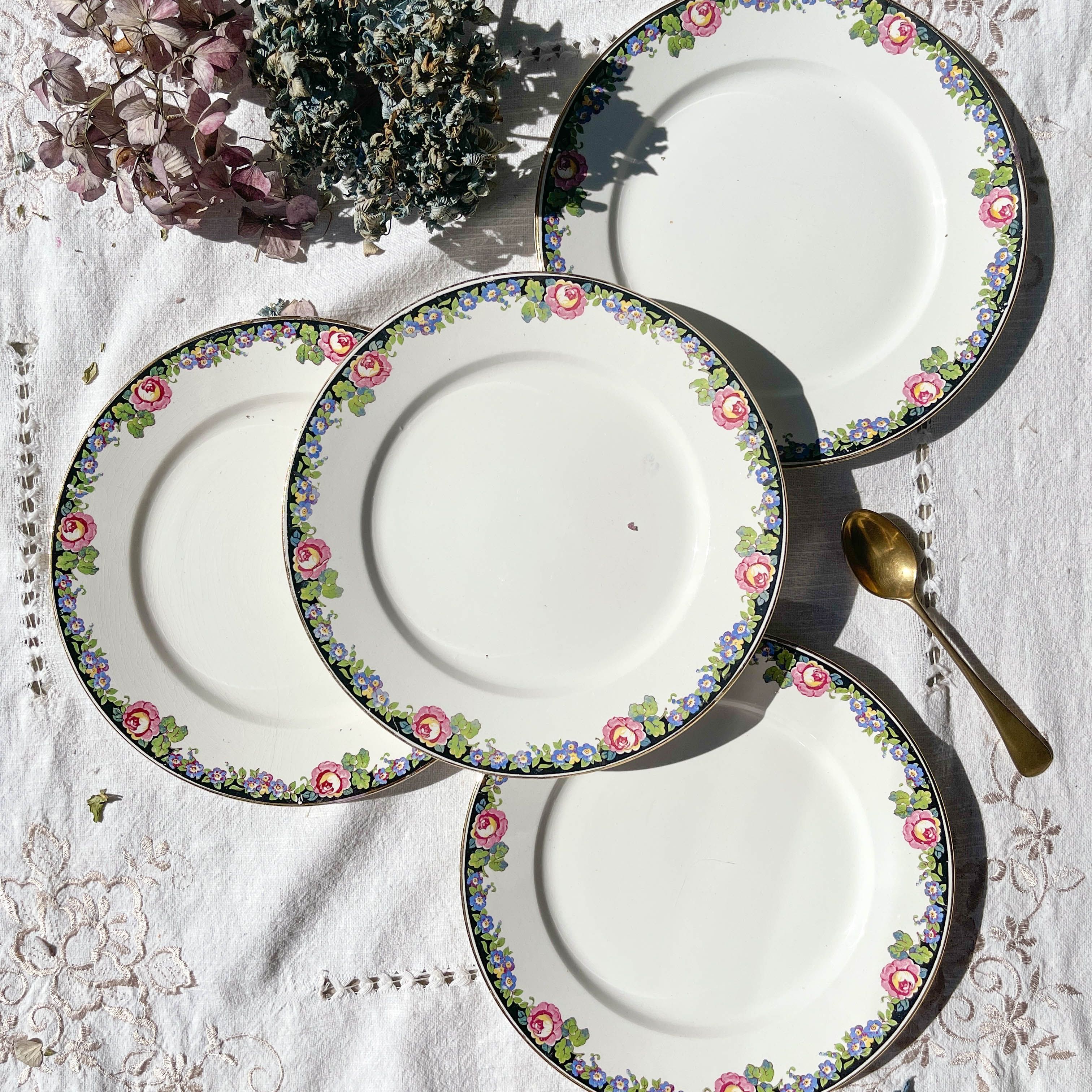 4 Digoin opaque porcelain plates with floral pattern "3984"