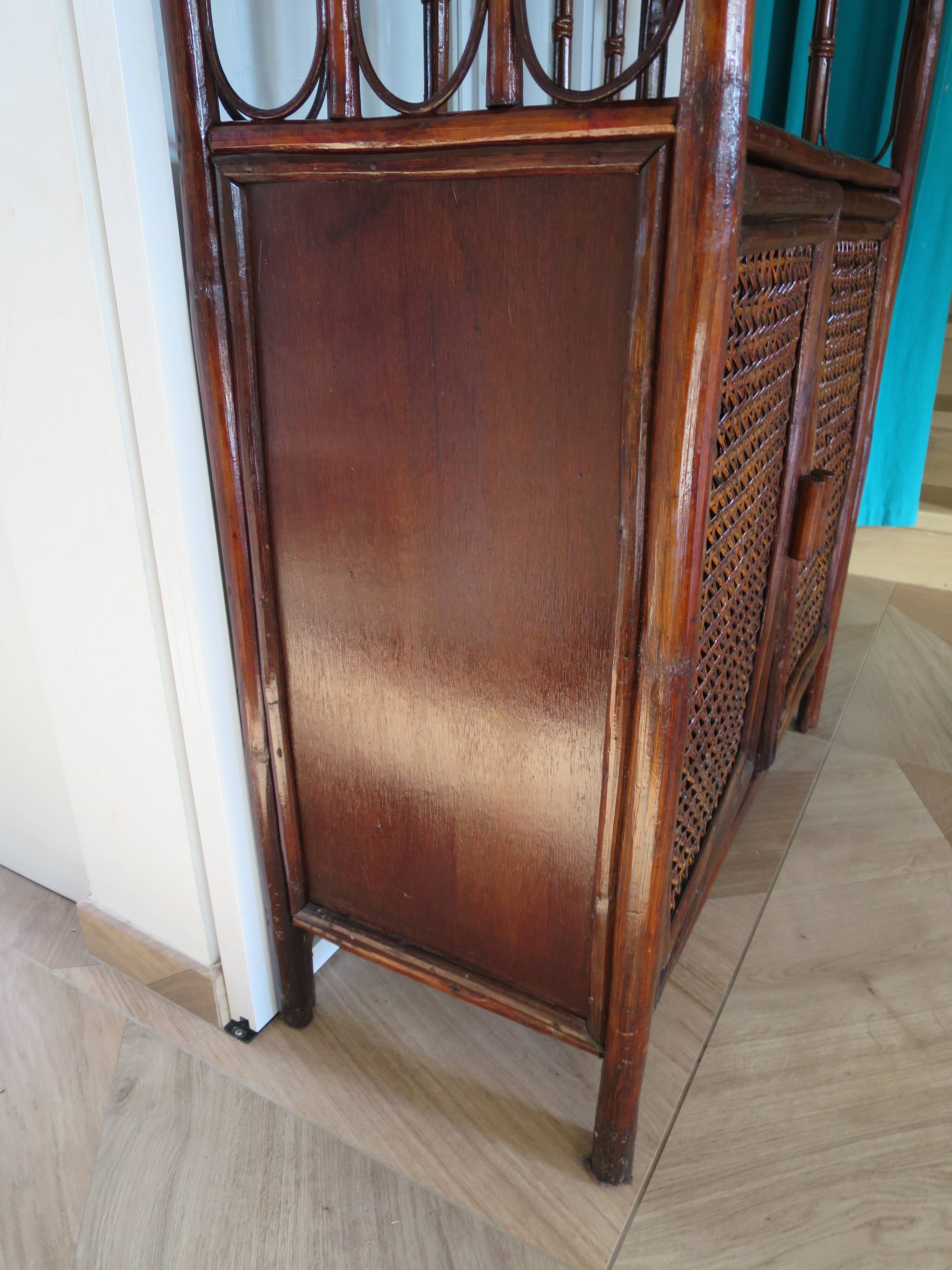 Support buffet bibus woven rattan 2 doors in caning - vintage 60s/70s