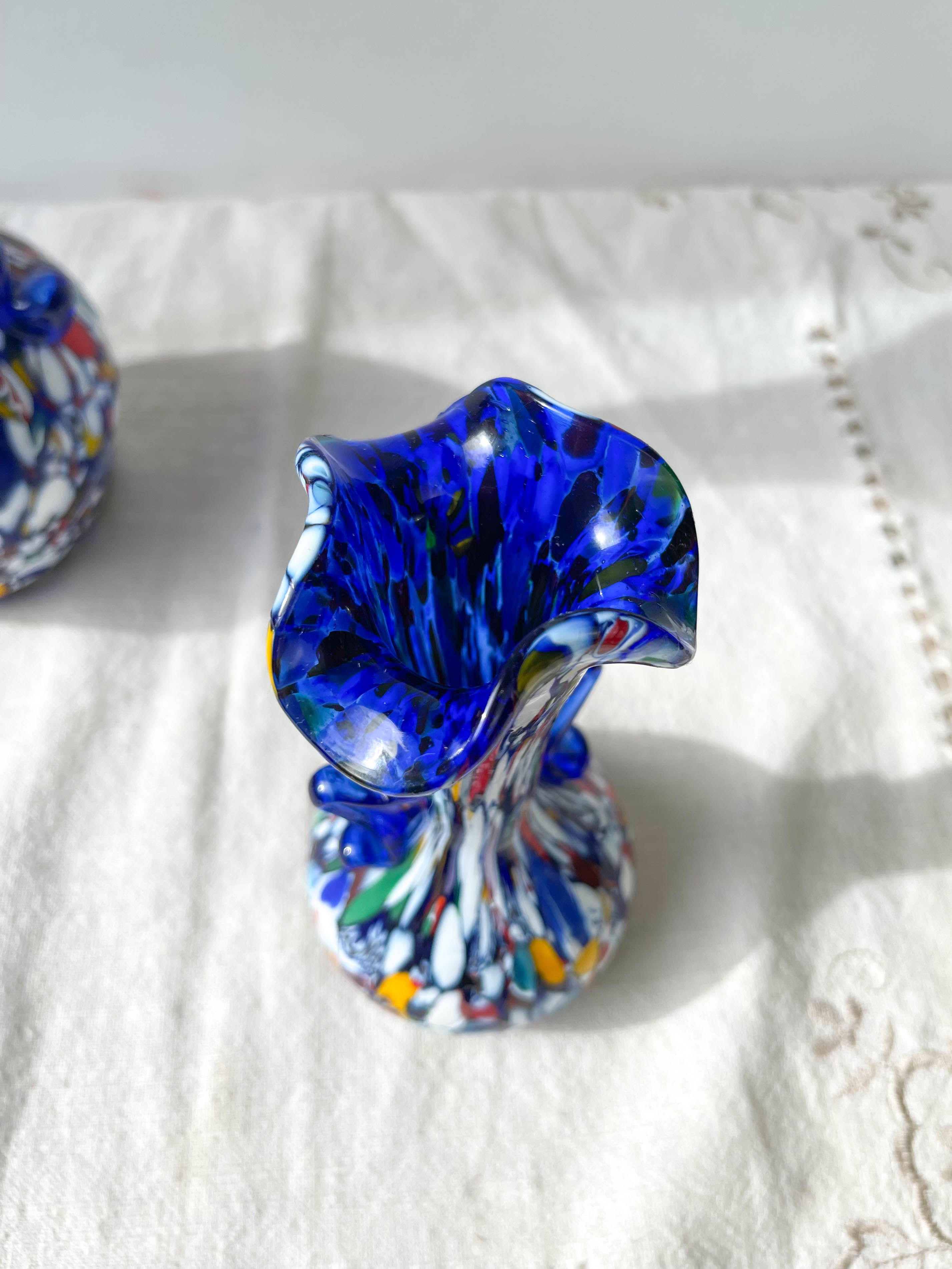 Blue glass vases by Murano Fratelli Toso made in Italy 1920