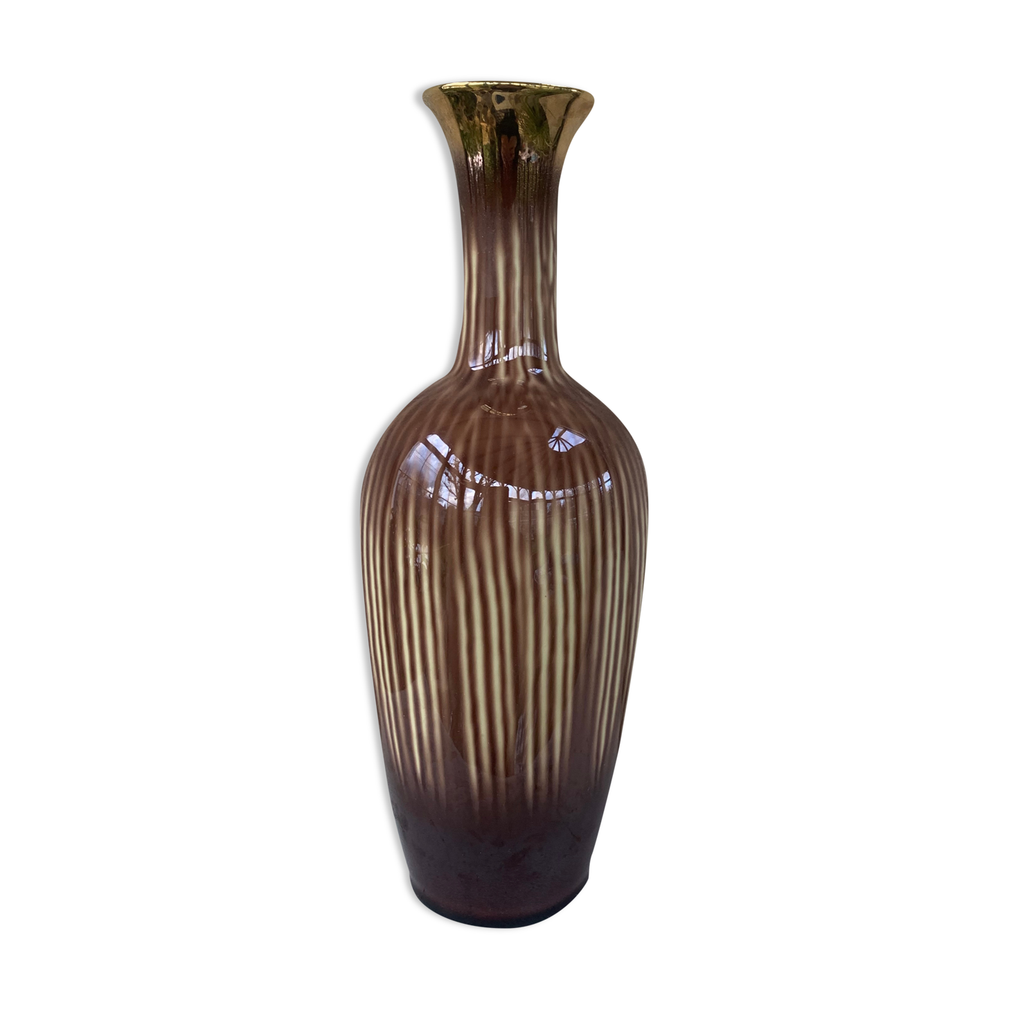 Soliflore vase in beige and gold glazed ceramic, numbered and vintage
