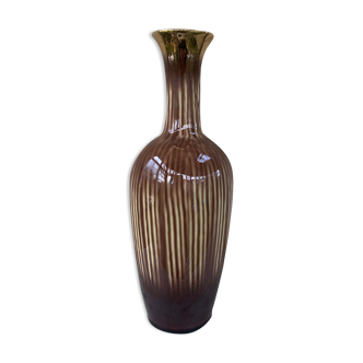 Soliflore vase in beige and gold glazed ceramic, numbered and vintage