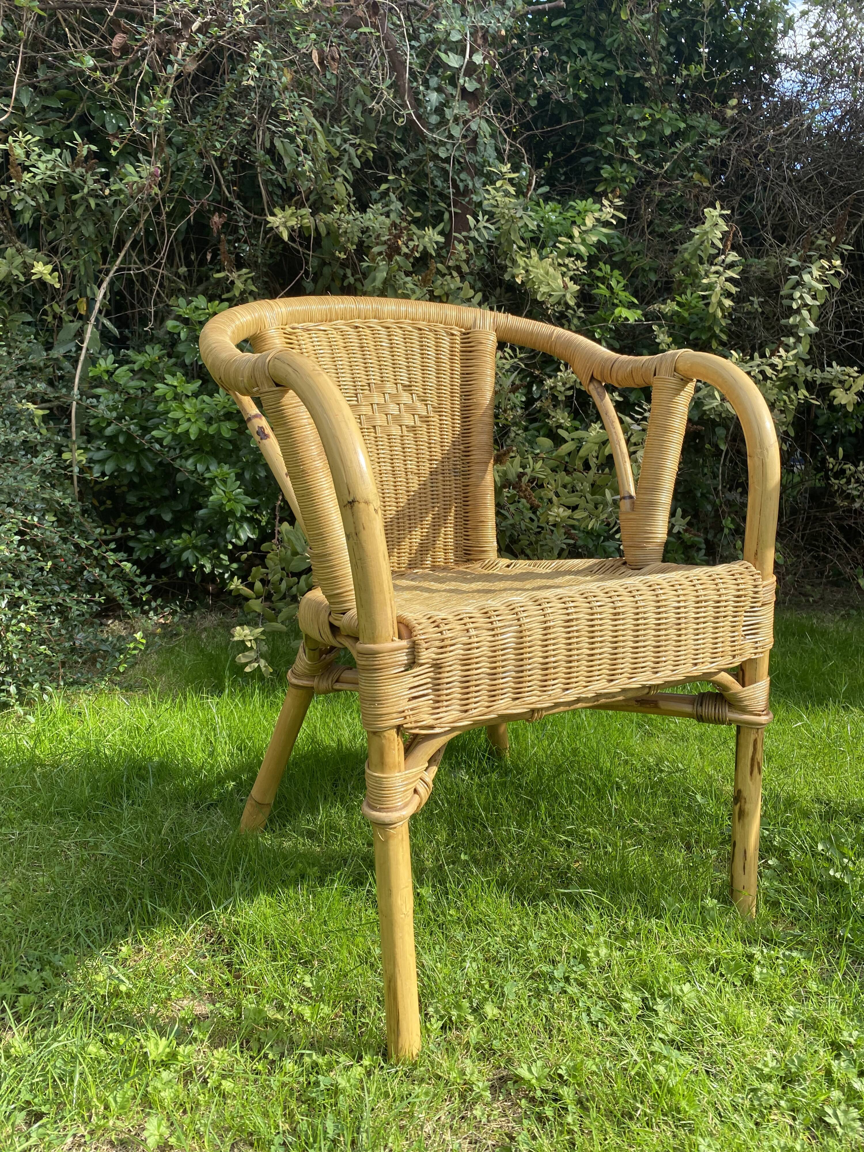 Vintage rattan and wicker armchair