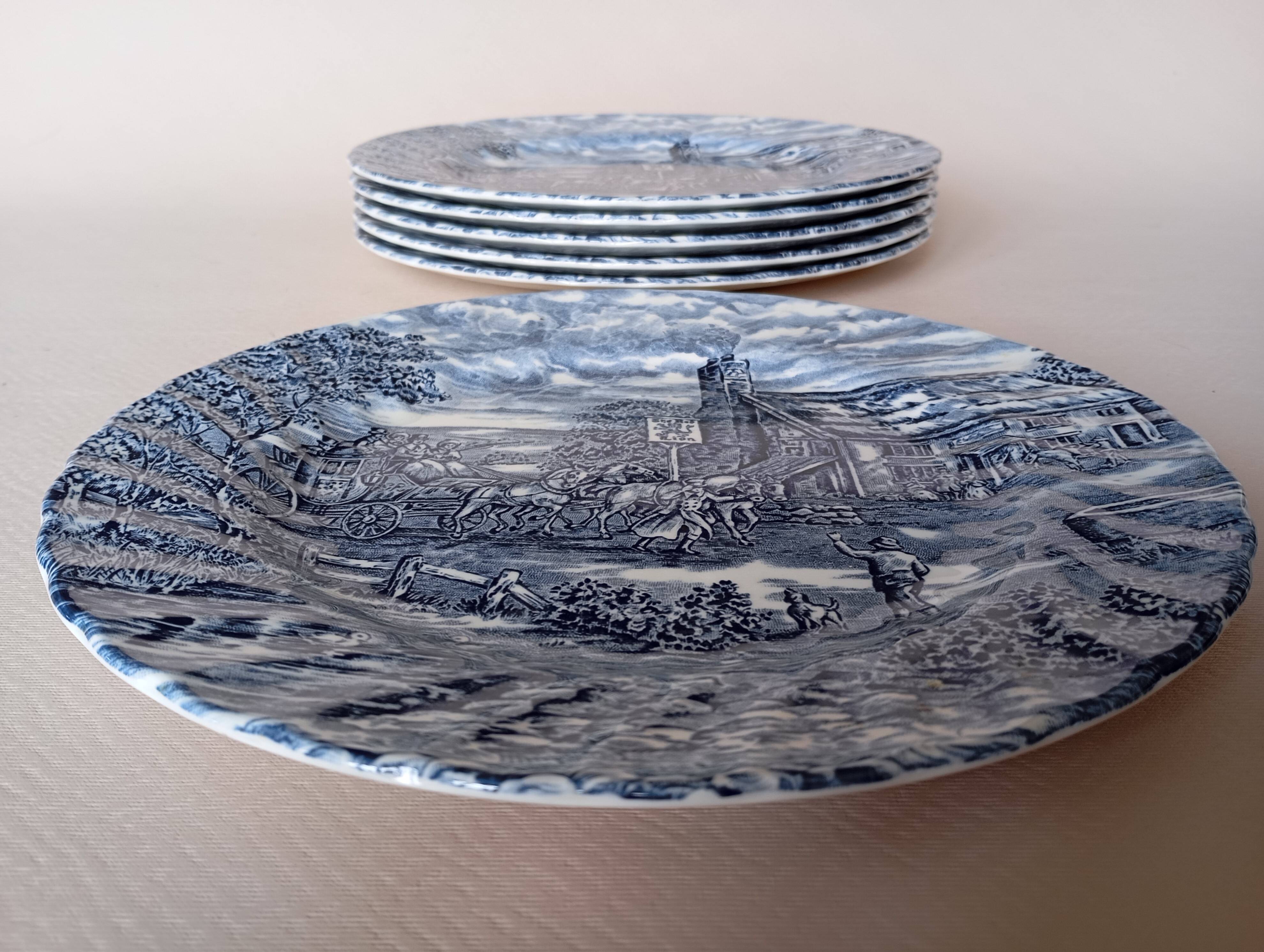 6 English Bursley "The Posthouse" dinner plates