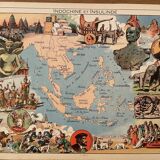 Old poster map of indochina and insulin of 1948 - jp pinchon
