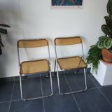 Seventies stainless steel and caramel chairs