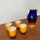 Mid-century hand-painted German décor, ceramic jug 507 with cups from Stützel & Sachs Aalen Keramik, 1960s, set of 5.