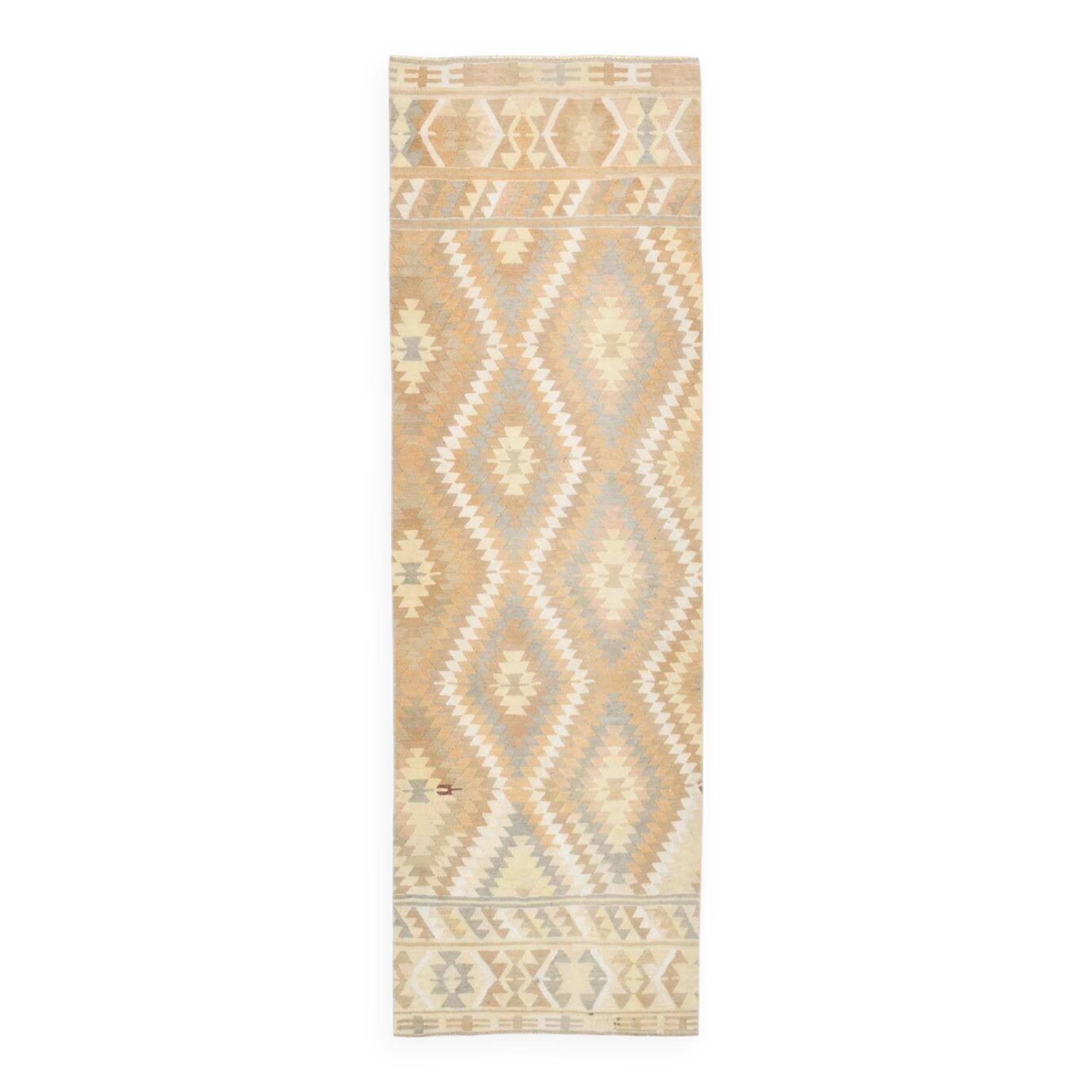 Tapis de couloir Kilim beige et bleu délavé 3x8, tapis turc, décoration de ferme, 81x254 cm