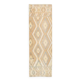 Tapis de couloir Kilim beige et bleu délavé 3x8, tapis turc, décoration de ferme, 81x254 cm