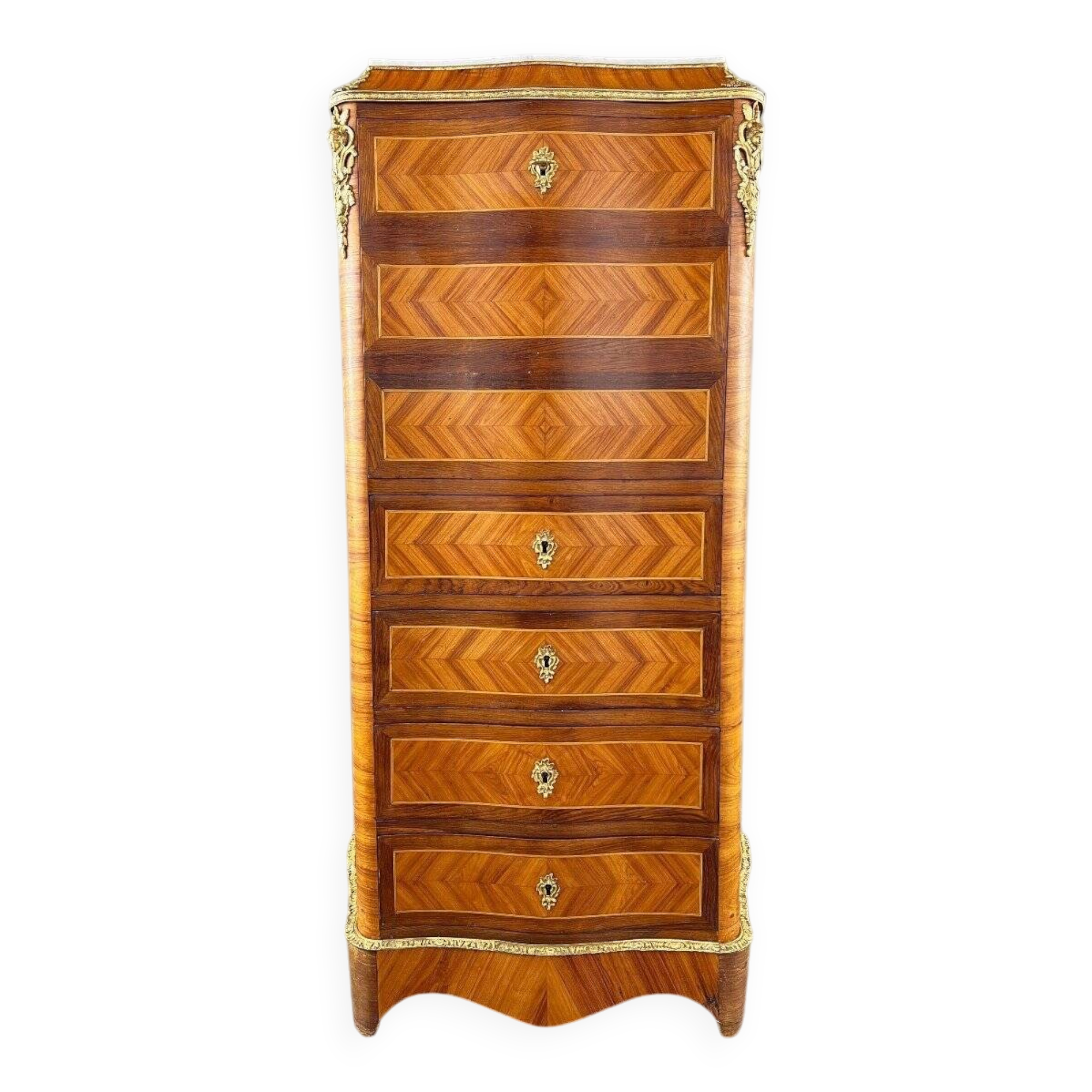 Marquetry Drop-Leaf Secretary, Louis XV Style, 19th Century