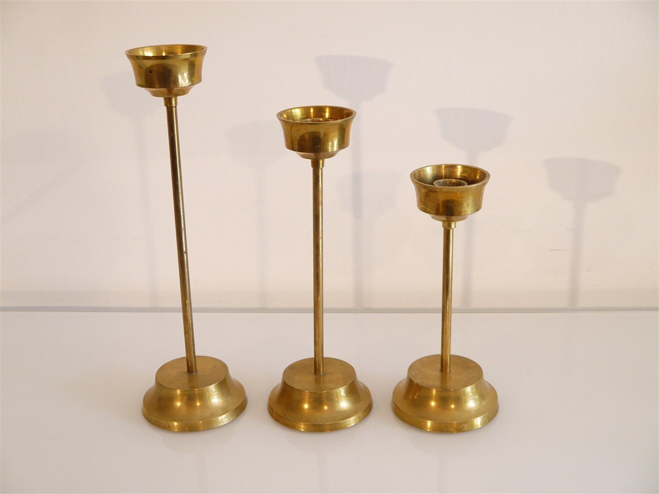 Set of 3 Scandinavian brass candle holders 1970