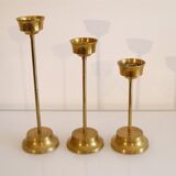 Set of 3 Scandinavian brass candle holders 1970