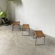 Set trois tabourets osier et métal Raoul Guys