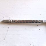 Glass salt and pepper shaker set with vintage serving spoon