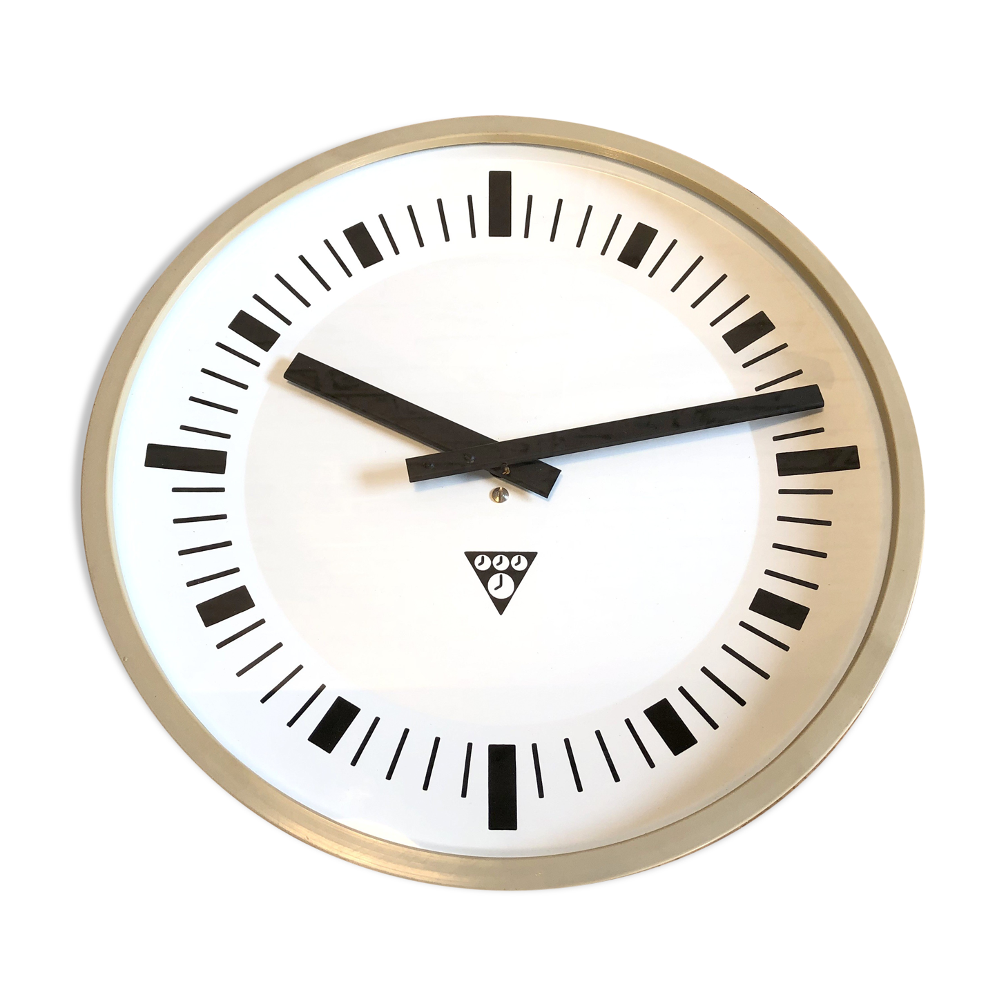 Beige industrial bakelite wall clock from Pragotron, 1970s