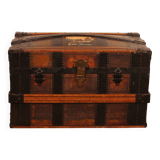 travel trunk from the early 20th century made of leather and wood