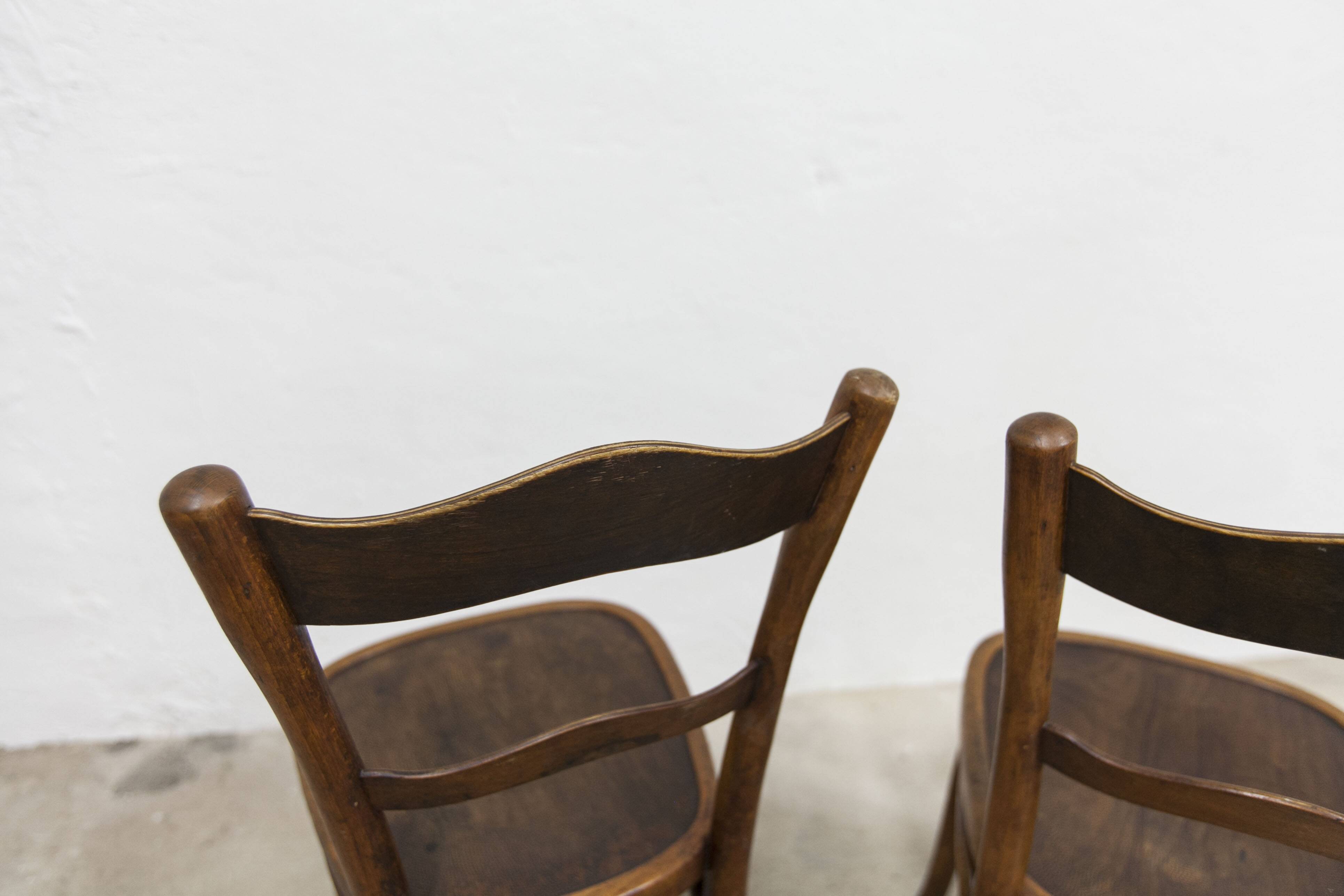 Pair of Baumann Bistrot chairs from the 1920s with pyrography seat