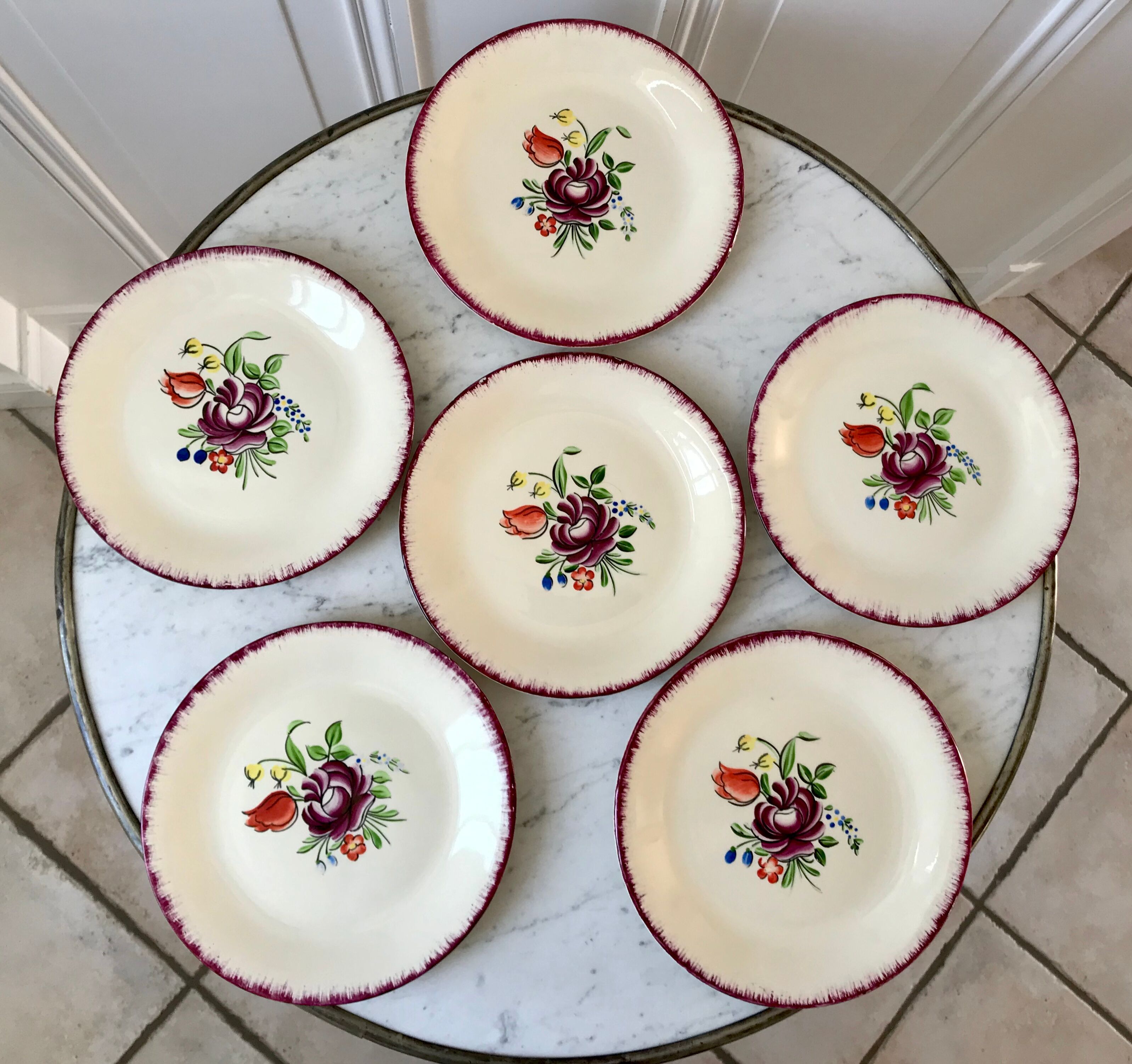Set of 6 dessert plates Moulin des Loups Orchies 30s