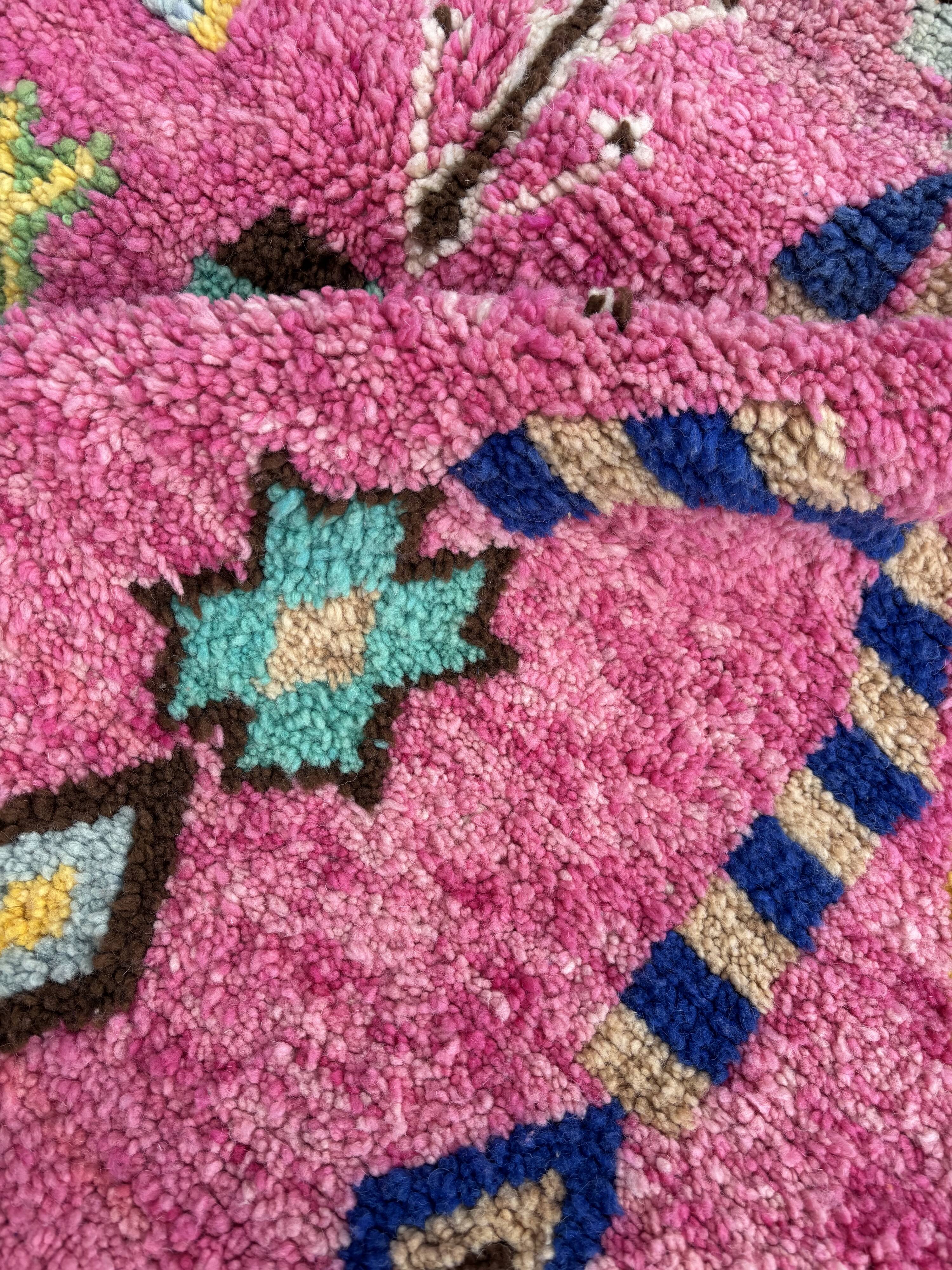 Boho chic Moroccan pink wool rug