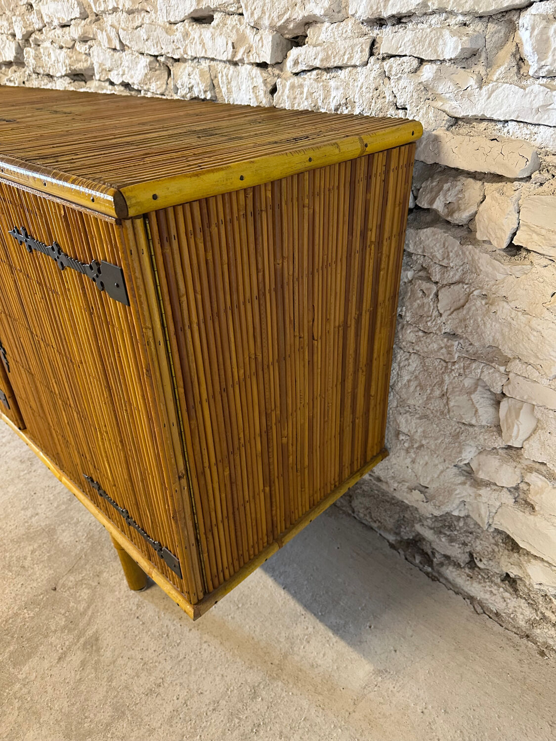 Bamboo and metal enfilade in the Audoux Minet style, 1950s.