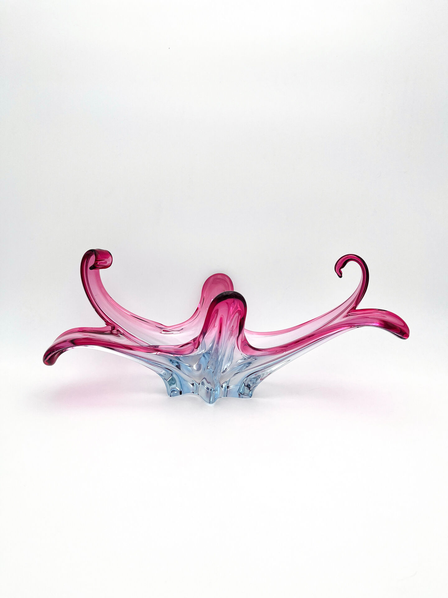 Large organic Murano sommerso bowl - Aquamarine blue and pink