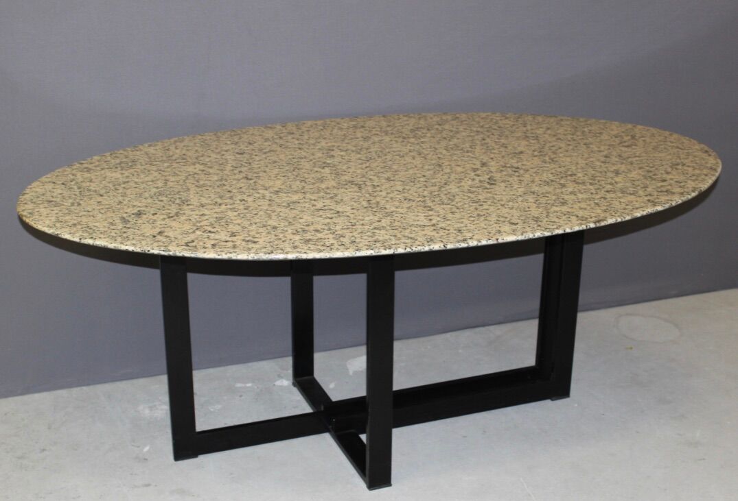 Design table in granite and black laqué steel around 1980