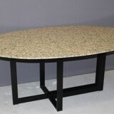 Design table in granite and black laqué steel around 1980