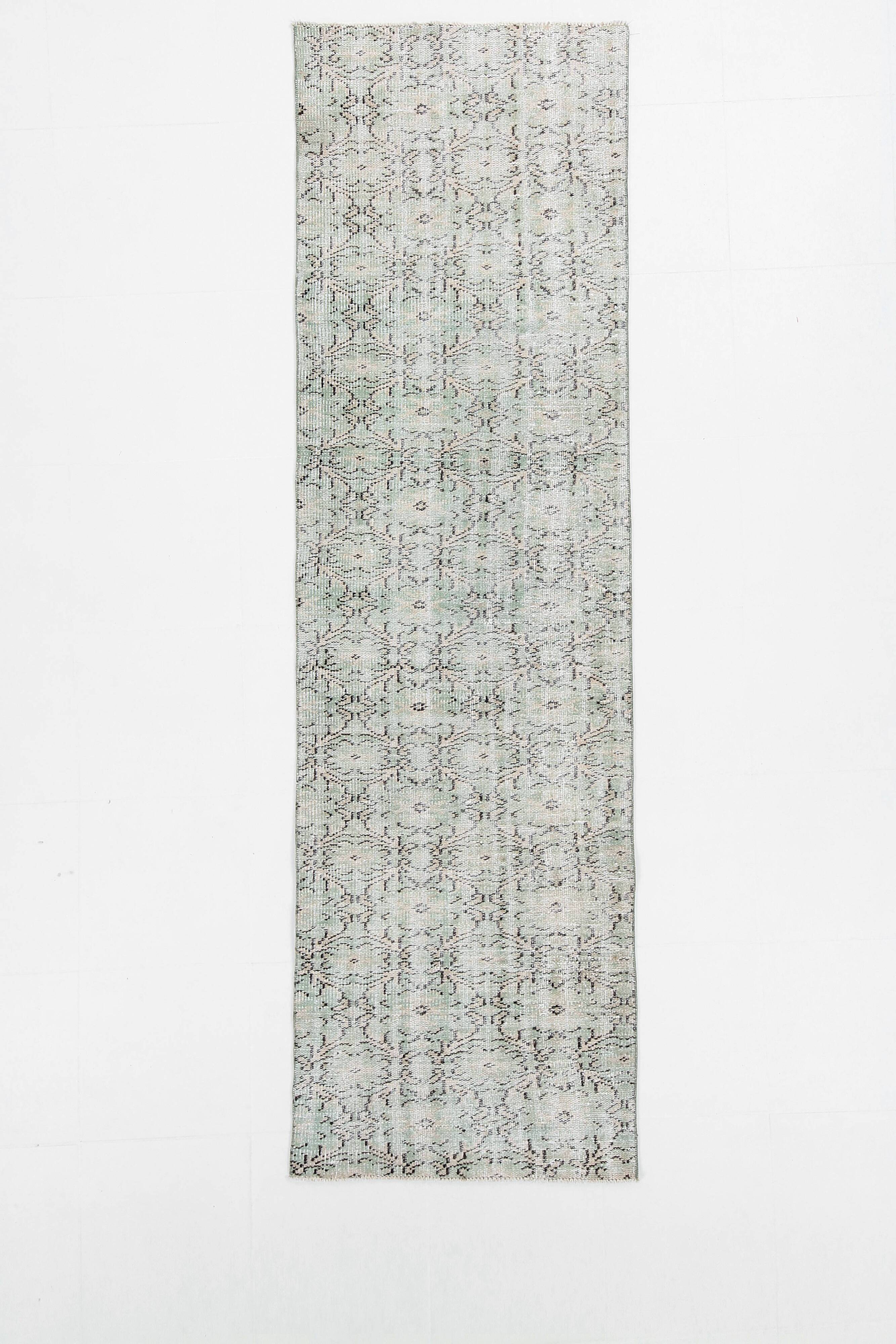 3x9 Shades Of Light Green & Black Vintage Runner Rug, 81x275Cm