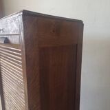 Meuble classeur à rideaux double porte coulissante ancien 1950