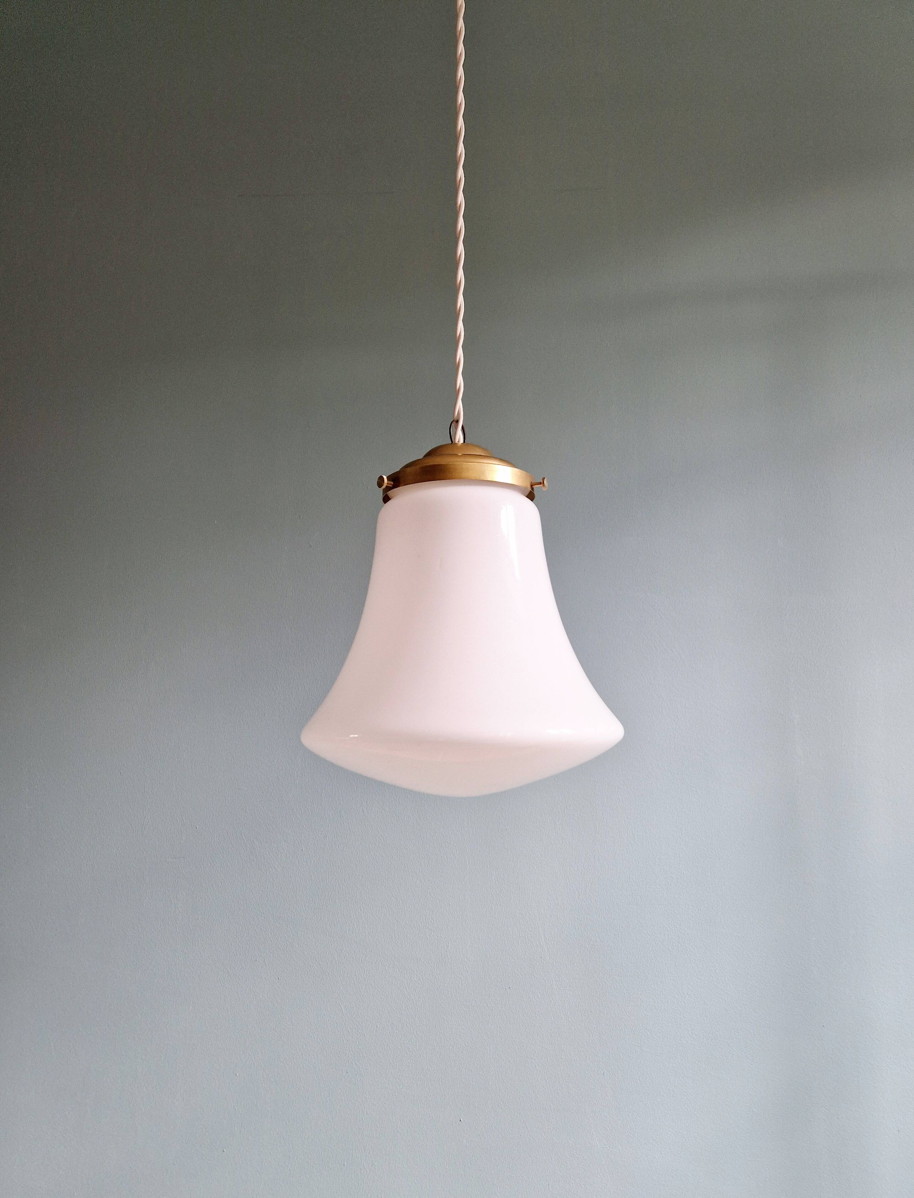 Vintage bell-shaped white opaline pendant light