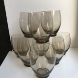 Set of 9 large design art deco smoked glass water glasses 30s